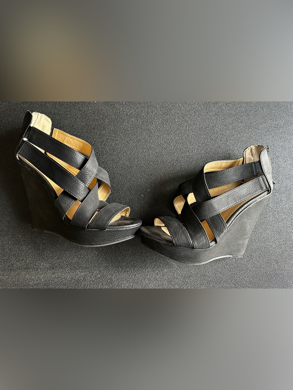 Chinese Laundry Black Strappy Wedge Sandals
